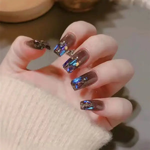 24 Pcs Luxury Purple Starry Short Fake Nails Set Mimarta