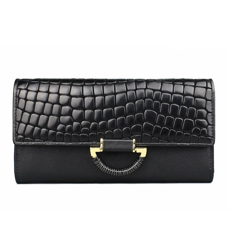 Genuine Leather Women's Wallet: Large Capacity, 3 Fold, Luxury Snake Skin Design in Black Rieworkes