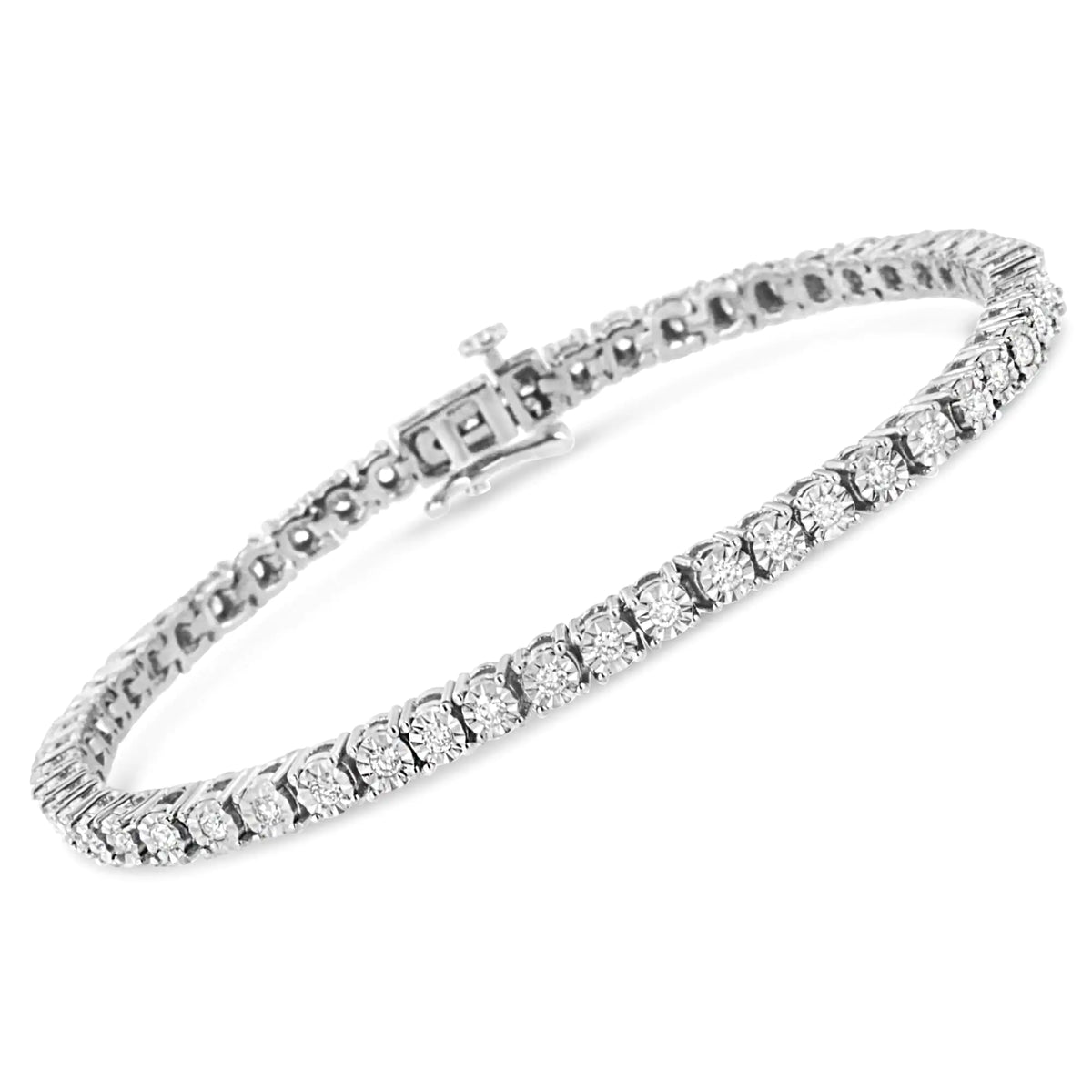 .925 Sterling Silver Lab Grown Diamond Illusion-Set Miracle Plate Tennis Bracelet - 7.25" Inches Rieworkes