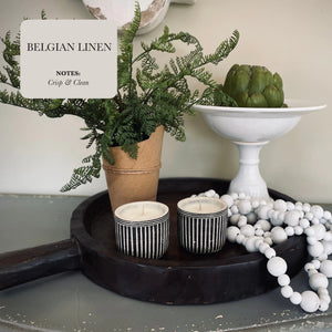 Luxury Pinstripe Stone Designer Candle Set (2) - Belgian Linen Rieworkes