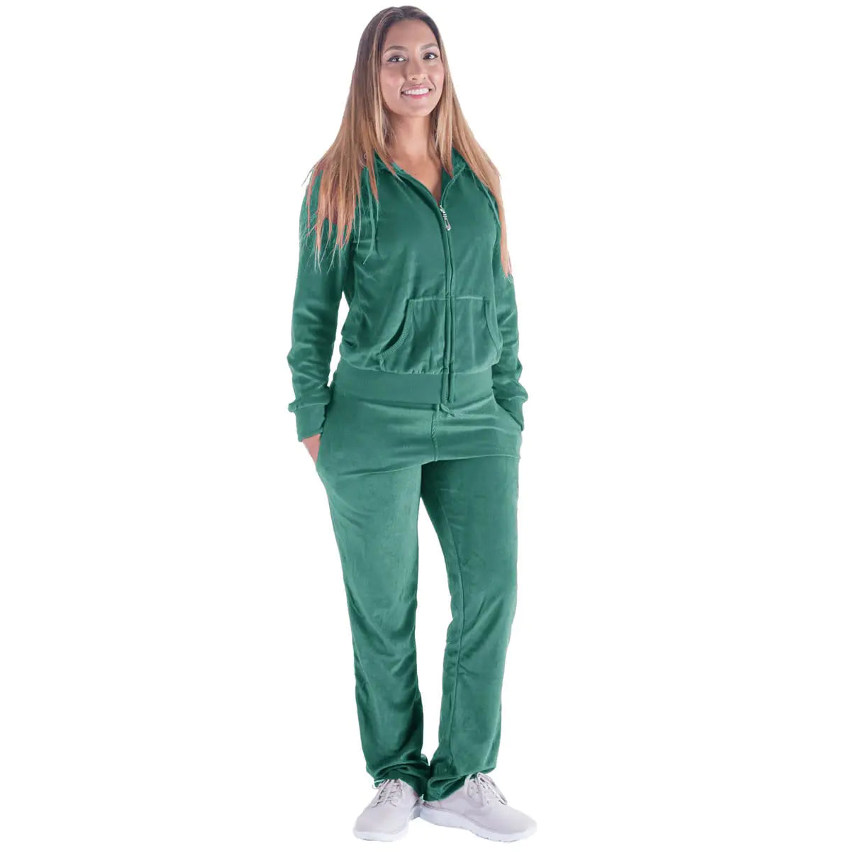 LeeHanTon Jogging Suits for Women Set Petite Track Suit Two 2 Piece Outfits Velvet Tracksuit Sets Velour Zip Up Hoodie Sweatshirt & Sweatpants Sweatsuits(GREEN L) Mimarta