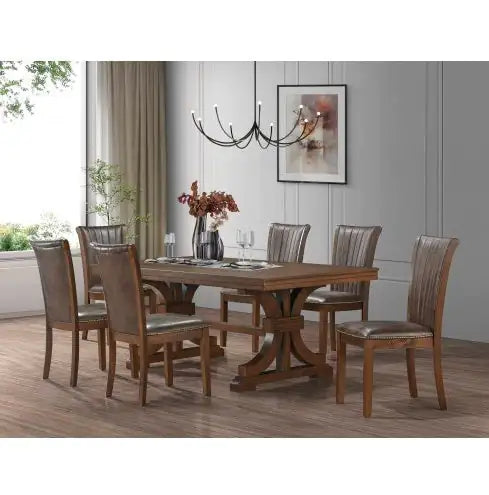 78.74 Rectangular Rubber Wood Dining Table For 6-8 With Wooden Trestle Pedestal Base,Mid Century Modern Kitchen Wooden Table Dinner Table For Dining Room, Living Room,OAK Rieworkes