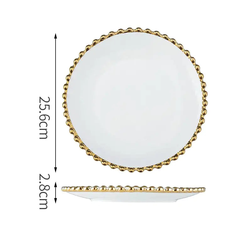 Nordic Gold Bead Ceramic Dinner Plates Rieworkes