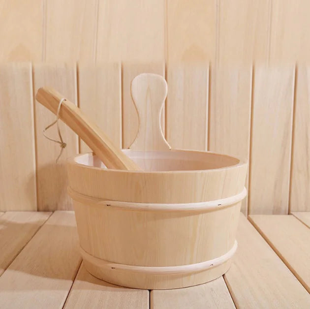 Wooden Sauna Bucket with Ladle for Showering Mimarta