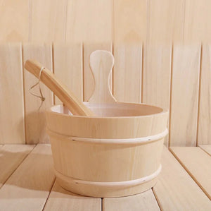Wooden Sauna Bucket with Ladle for Showering Mimarta