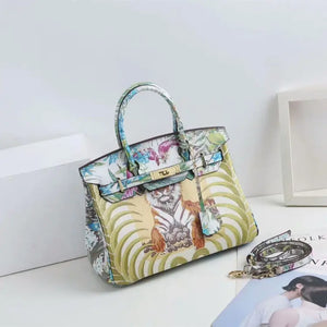 Platinum Classic Leather Handbag with Animal Design Mimarta