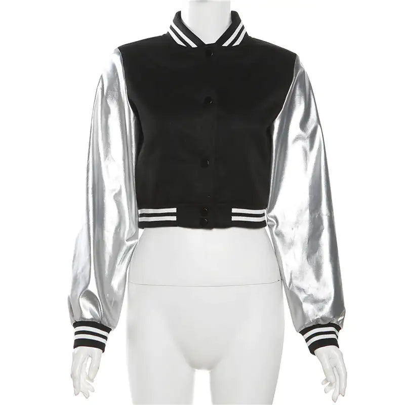 Metallic Cropped Varsity Jacket Rieworkes