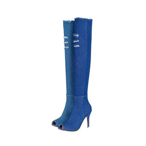 Over The Knee Denim Boots Rieworkes