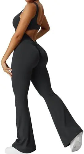 Women Sleeveless Flare Jumpsuits Fitness Yoga Long Pants Rieworkes