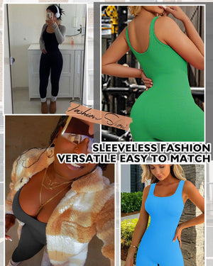 AURUZA Jumpsuit for Women Workout Seamless Jumpsuits Yoga Ribbed One Piece Tank Tops Rompers Sleeveless Exercise Jumpsuits Pink Small Rieworkes