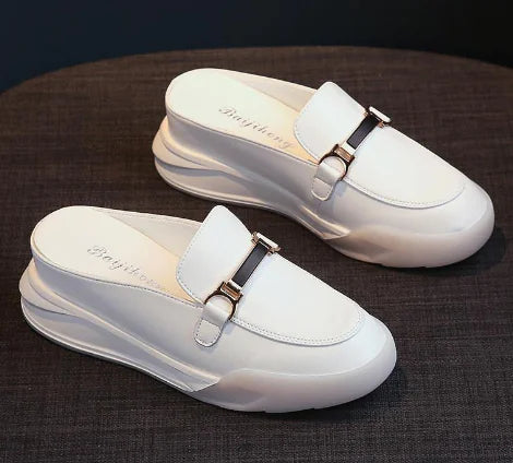 Women's Leather White Platform Sandals - Baotou Style Mimarta