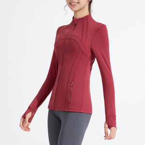 Stand Collar Sports Running Workout Long Sleeve Zipper Jacket for Women Rieworkes