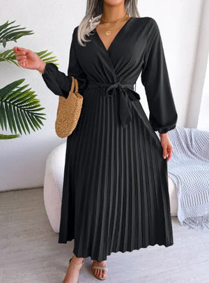 Elegant Cross Pleated Maxi Dress Rieworkes
