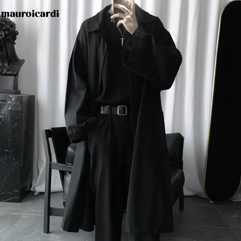 Mauroicardi Autumn Long Black Oversized Trench Coat Rieworkes