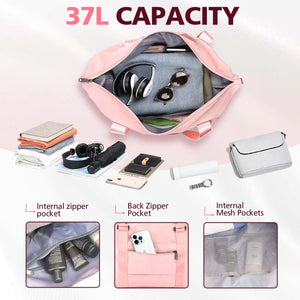 Travel Duffle Bag, Waterproof Weekender Bag Carry On Tote Bags for Women, Travel Essentials Sport Gym Bag for Men, Hospital Bag for Labor and Delivery, Overnight Bag Luggage Bag with Trolley Sleeve 01 Coral Pink Rieworkes