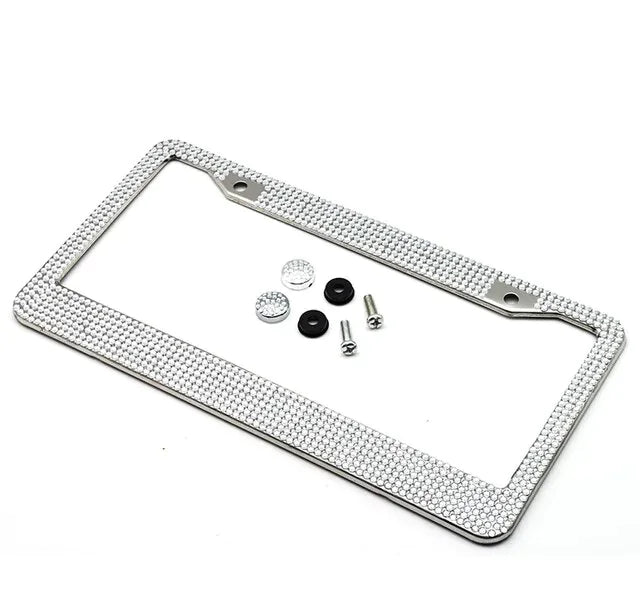 2PCS Bling License Plate Frame Glitter Crystal Sparkling Rhinestone Diamond Caps Rieworkes