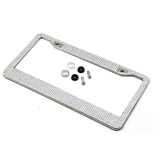 2PCS Bling License Plate Frame Glitter Crystal Sparkling Rhinestone Diamond Caps Rieworkes