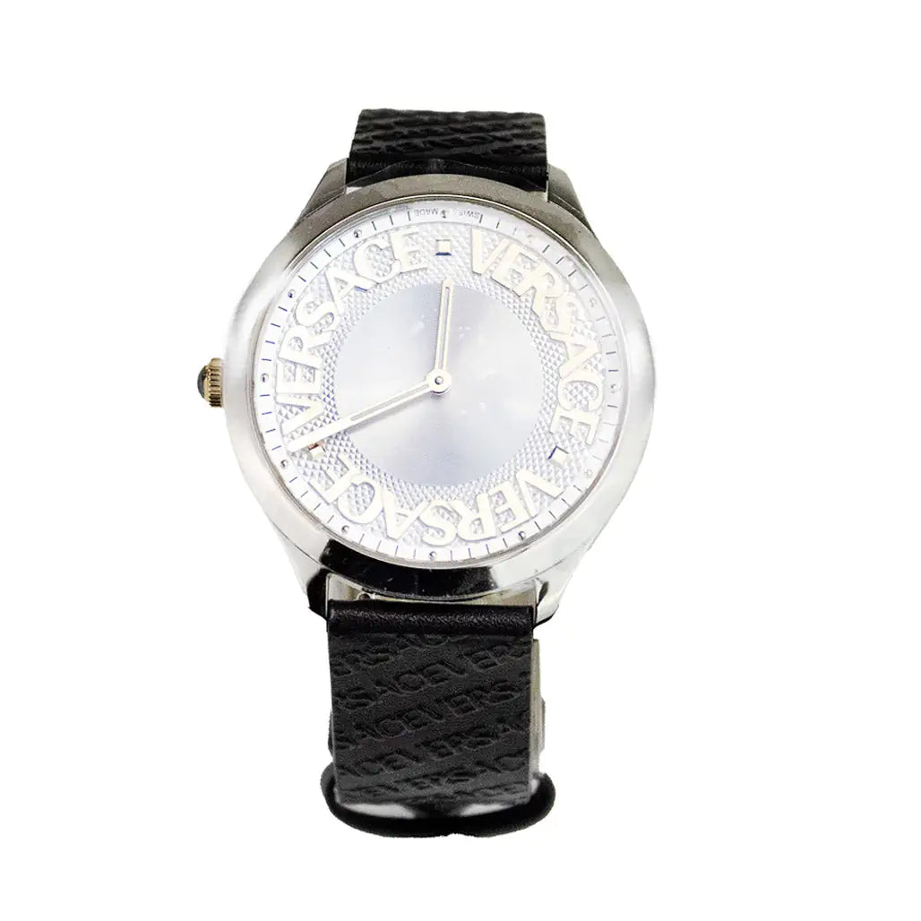Versace 38mm Silver Logo Halo Dial Embossed Leather Watch Mimarta