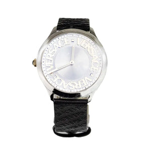 Versace 38mm Silver Logo Halo Dial Embossed Leather Watch Mimarta