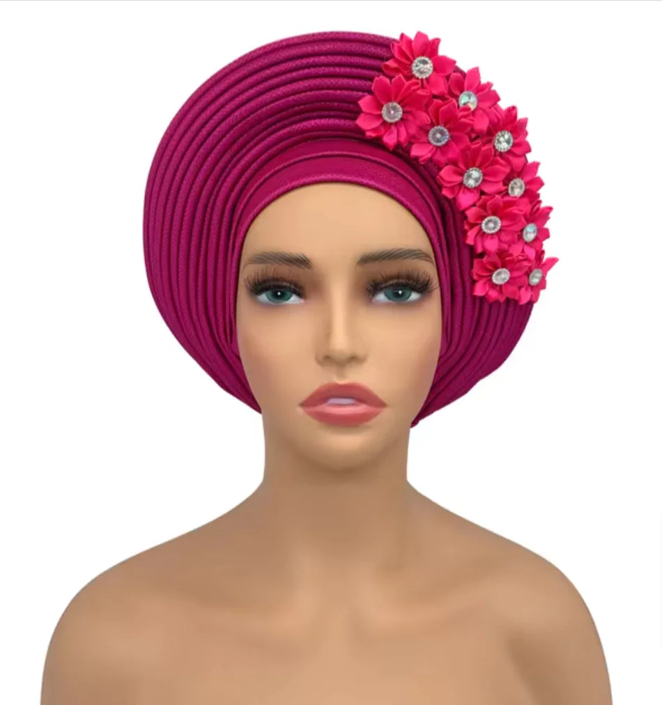 Stunning Floral Auto Gele Headwraps - 2024 New African Turban for Elegant Weddings & Parties Rieworkes