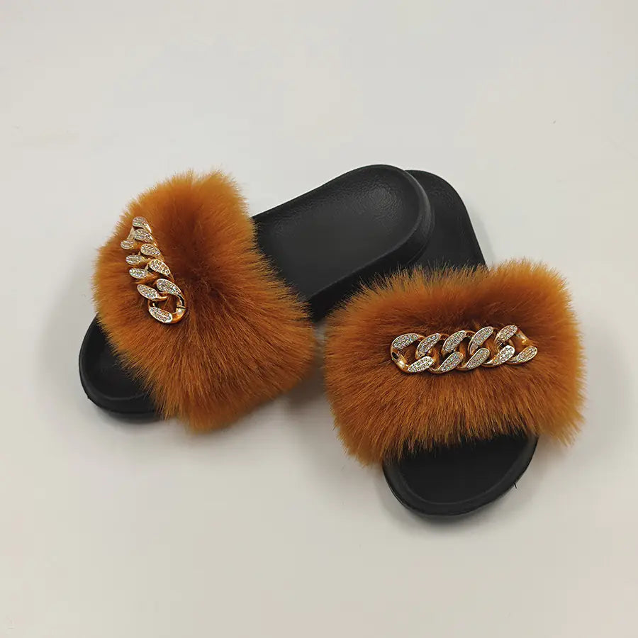 Plush Imitation Fox Fur Flip Flops Fashion Slippers Rieworkes