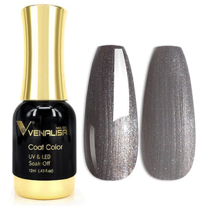 VENALISA Metal Grey Gel Nail Polish, 1Pcs Grey Color Gel Polish Nail Polish Gel High Gloss Soak Off Gel Nail French Nail Manicure Salon DIY Rieworkes