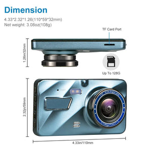 Touch Screen Dash Cam 4" 1080P Dual Lens Car DVR Recorder Front And Rear Camera Rieworkes