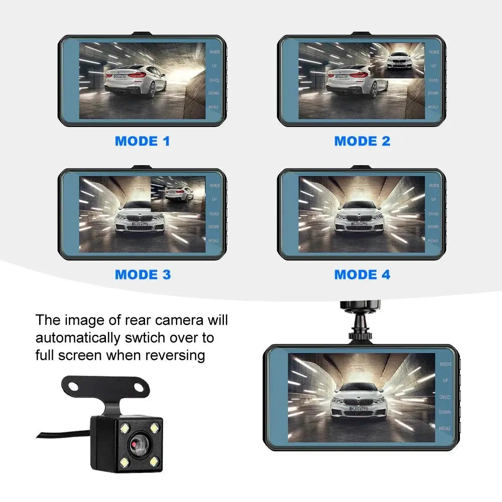 Touch Screen Dash Cam 4" 1080P Dual Lens Car DVR Recorder Front And Rear Camera Rieworkes