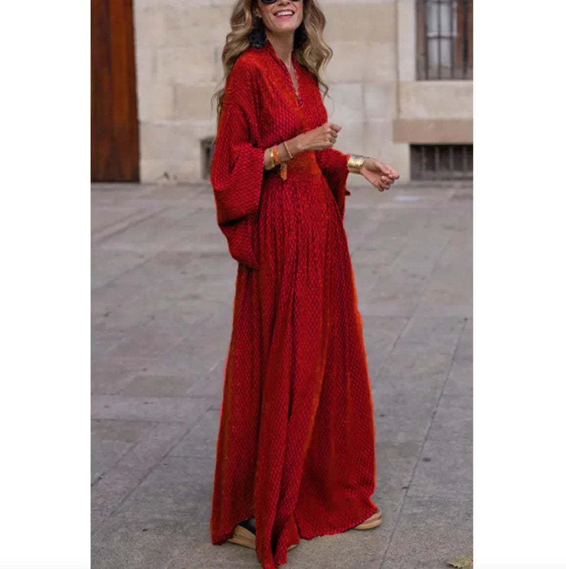 Women's V-Neck Batwing Sleeve Maxi Dress Rieworkes