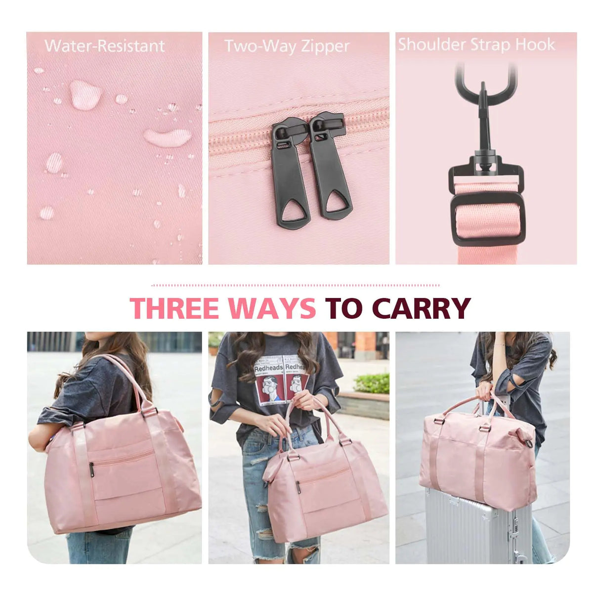Travel Duffle Bag, Waterproof Weekender Bag Carry On Tote Bags for Women, Travel Essentials Sport Gym Bag for Men, Hospital Bag for Labor and Delivery, Overnight Bag Luggage Bag with Trolley Sleeve 01 Coral Pink Rieworkes