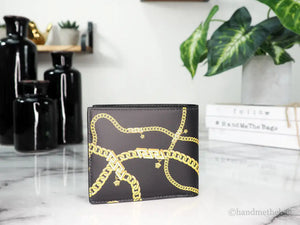 Versace Black Leather Gold Medusa Chain Logo Bifold Wallet Mimarta