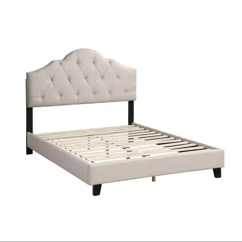 Contemporary 1pc Queen Size Bed Adjustable HB Light Brown Polyfiber Tufted Upholstered Wooden Bedframe Bedroom Furniture Rieworkes