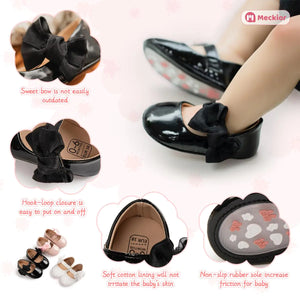 Meckior Infant Baby Girls Soft Sole Bowknot Princess Wedding Dress Mary Jane Flats Prewalker Newborn Light Baby Sneaker Shoes 6-12 Months Infant B05/Black Rieworkes