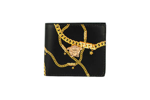 Versace Black Leather Gold Medusa Chain Logo Bifold Wallet Mimarta