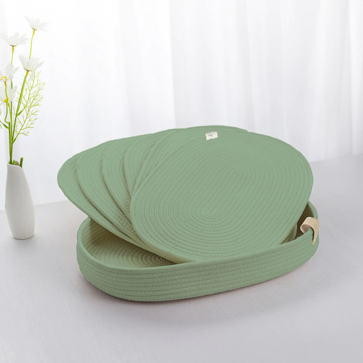 ART pinecone Placemats Set of 6 Oval – Woven Boho Farmhouse Table Mats for Dining Table for 6 Kitchen Decor Washable and Handmade Rustic Table Accessories(Oval Stone Green) Mimarta