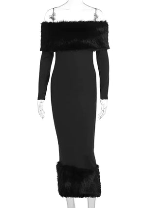 Fur Collar Slim Fit Dress Rieworkes
