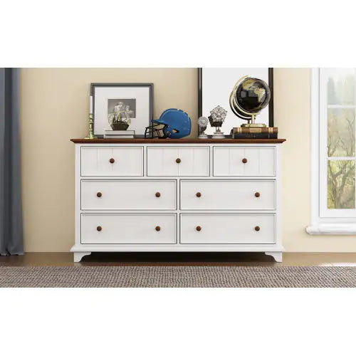 Wooden Captain Seven-Drawer Dresser For Bedroom, Living Room, Kids' Room, White Walnut Rieworkes