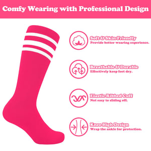 Toddler Soccer Socks Kids Soccer Socks Youth Soccer Socks Kids Baseball Socks Girls Softball Socks Boys Football Socks 6-9 Years 3 Pack Pink/White, Hot Pink/White, White/Pink Rieworkes