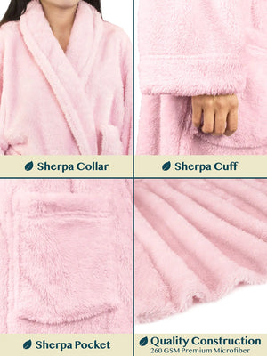 PAVILIA Premium Womens Plush Soft Robe Fluffy, Warm, Fleece Sherpa Shaggy Bathrobe 2X-3X Light Pink Rieworkes