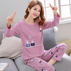 Women's Long-Sleeved Pajama Set in Cute Design Mimarta