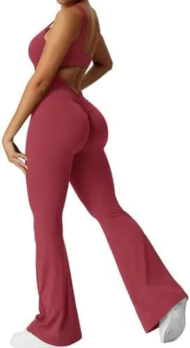Women Sleeveless Flare Jumpsuits Fitness Yoga Long Pants Rieworkes