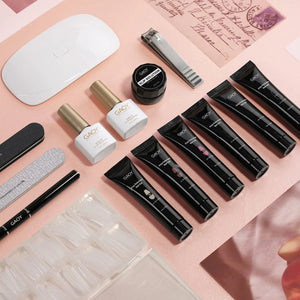 GAOY Poly Gel Nail Kit with U V Light Starter Kit, 6 Colors Nude Pink Black Builder Gel Nail Extension Kit for Beginners with Everything Nail Art DIY at Home Set C Rieworkes