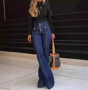 Women's Patchwork Jeans Slim Fit Slimming Stretch Flared Pants Rieworkes