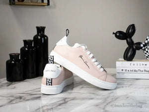 Versace Powder Blush Vitello Leather Signature Lace Sneakers Mimarta