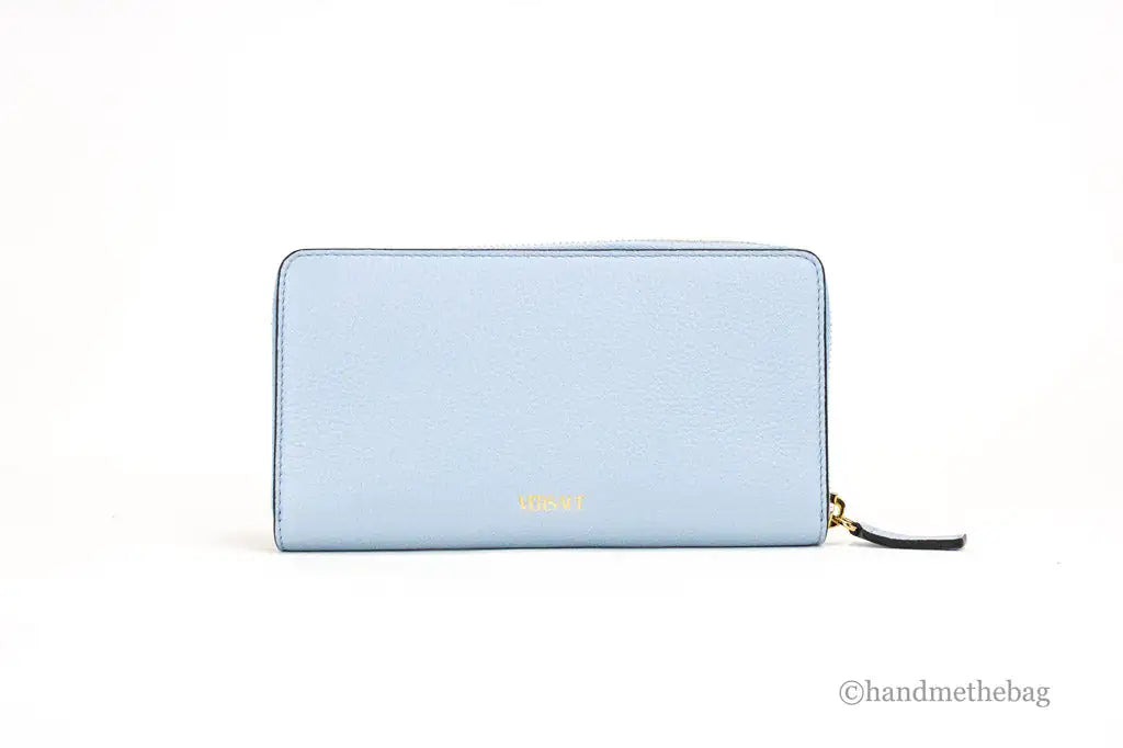 Versace Large Cornflower Leather Gold Monogram Zip Around Wallet Mimarta