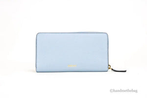 Versace Large Cornflower Leather Gold Monogram Zip Around Wallet Mimarta