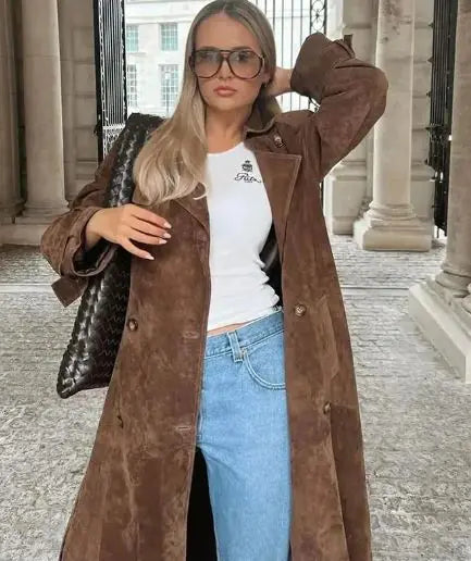 Long Trench Coats With Belt Double-breasted Lapel Rieworkes