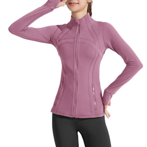 Stand Collar Sports Running Workout Long Sleeve Zipper Jacket for Women Rieworkes