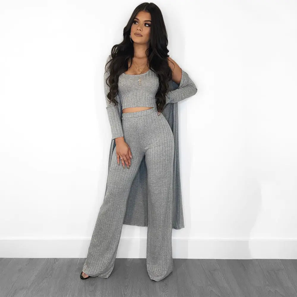 Fashionable Autumn Winter Striped Long Sleeve Set Mimarta