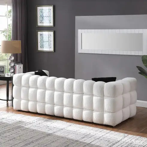 84.3 Length ,35.83 Deepth ,human Body Structure For USA People, Marshmallow Sofa,boucle Sofa ,White Color,3 Seater Rieworkes
